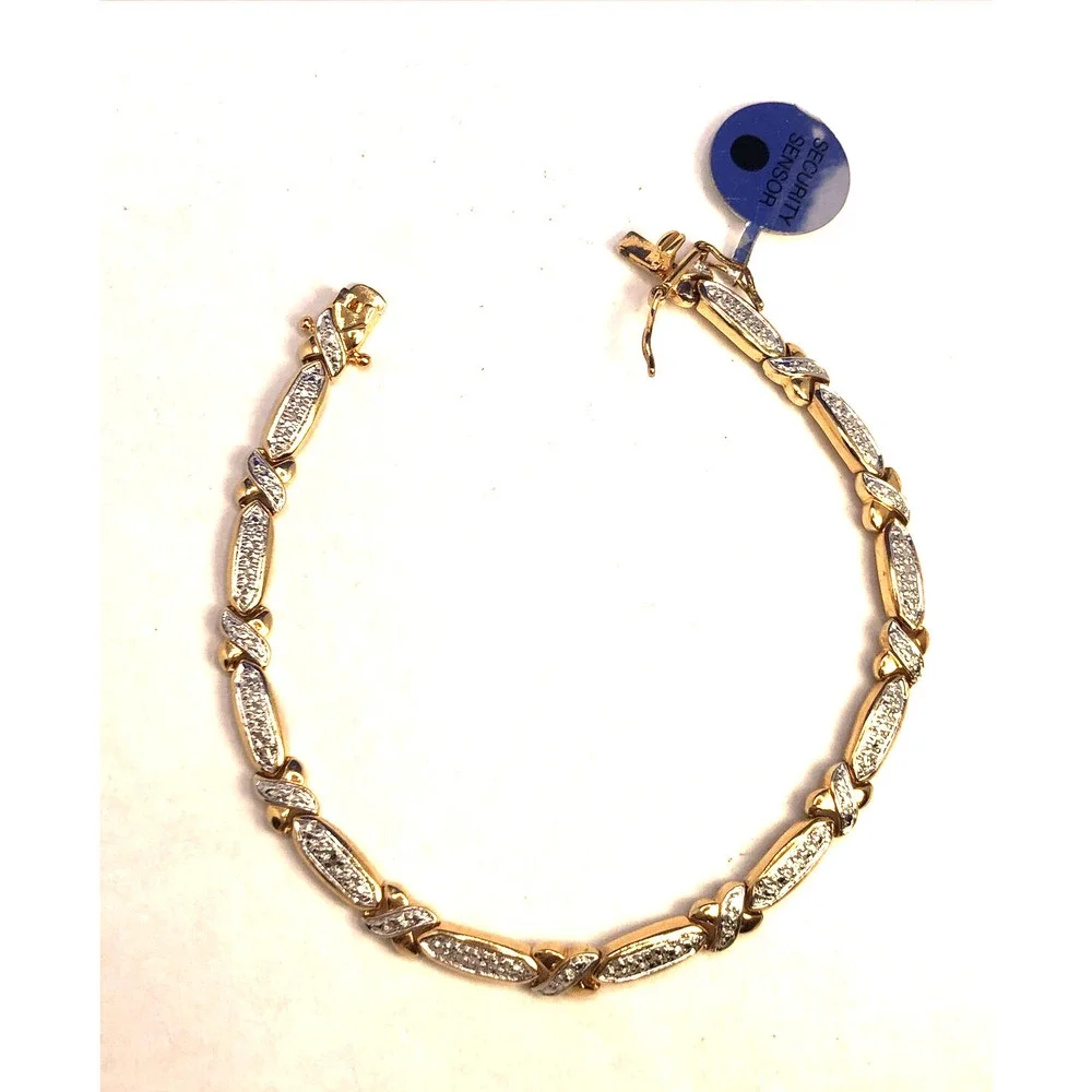 Designer 925 Sterling Silver Vermeil Two Tone Diamond Tennis Bracelet